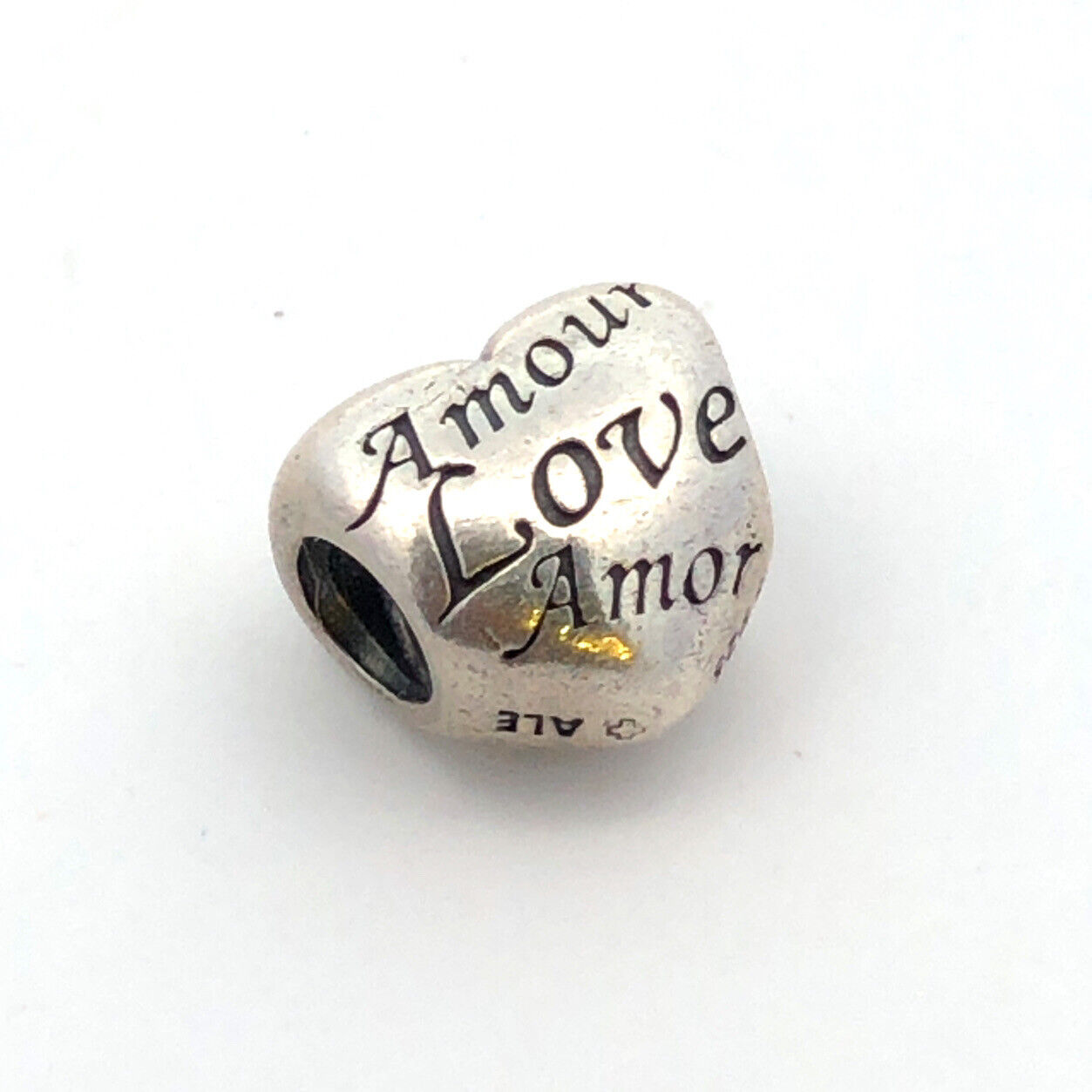 Retired PANDORA 925 Sterling Silver Language of Love Amore Heart Charm 791111