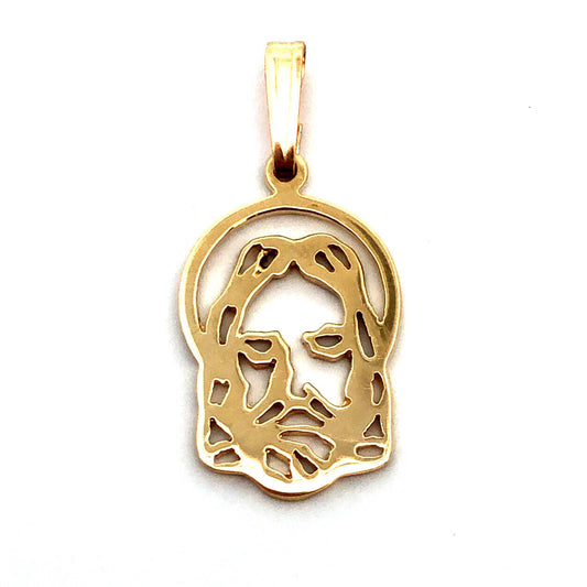 Designer 14K Yellow Gold Modernist Cutout Jesus Christ Face Catholic Pendant