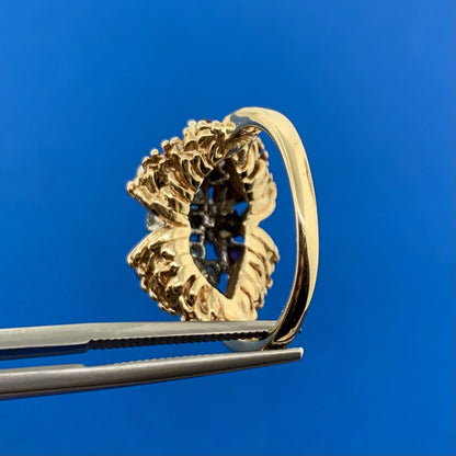 14K Yellow Gold Ruby Diamond Butterfly Cluster Statement Cocktail Ring