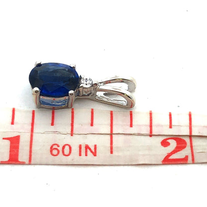 Designer TGGC 10K White Gold Blue Spinel White Topaz Drop Charm Pendant