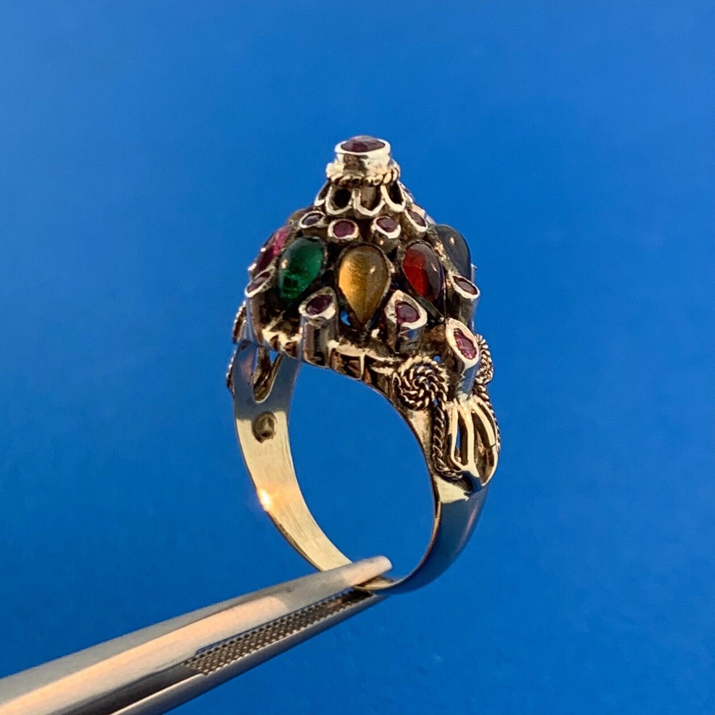 Gorgeous 14k Yellow Gold Round Ruby Multi-Stone Towering Cluster Ring Size 7.5