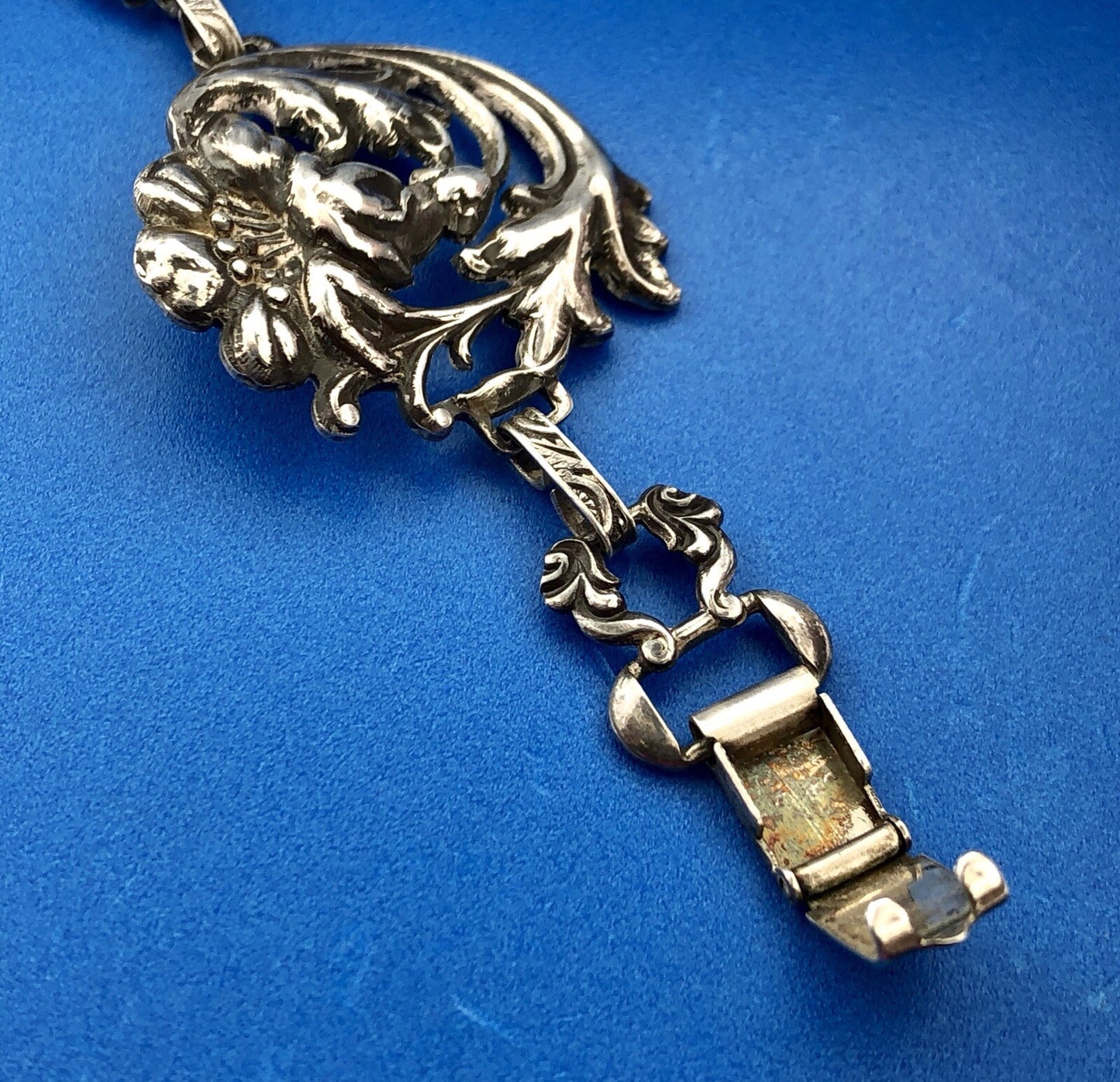 Vintage Art Deco Sterling Silver 925 7.5" Womens Floral Link Bracelet