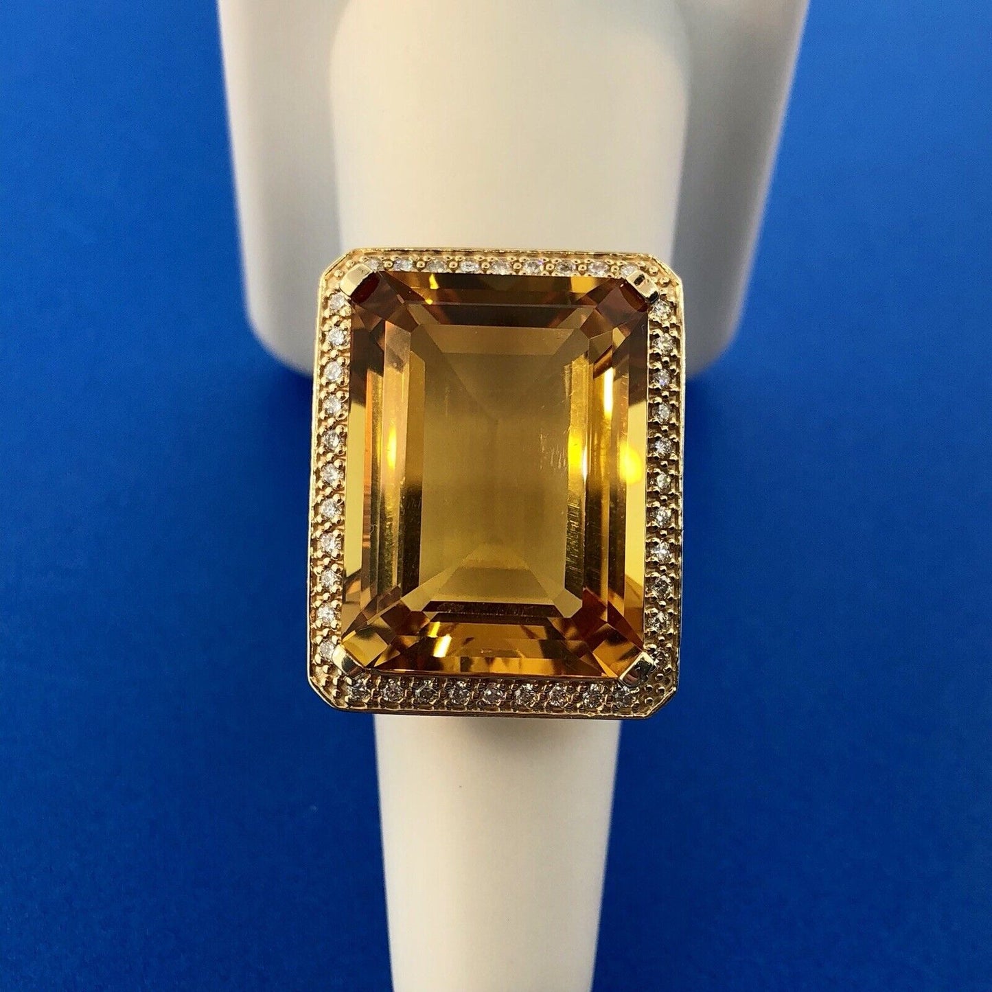 Dramatic 14K Yellow Gold Citrine Diamond Halo November Anniversary Dinner Ring
