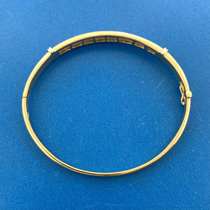 Designer 14K Yellow Gold Princess Channel Set Diamond Hinged Bangle Bracelet