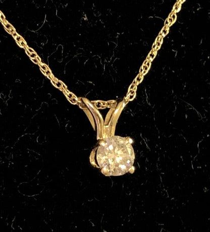 Designer 14K Yellow Gold Round Diamond Solitaire Pendant Chain Necklace