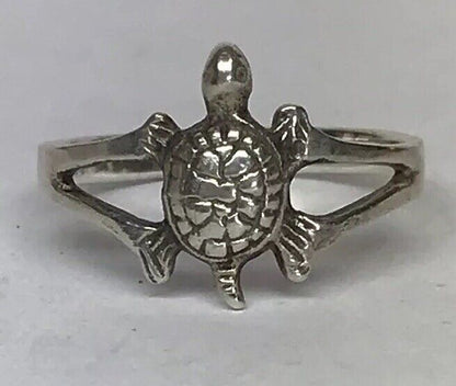 Vintage Sterling Silver 925 Textured Turtle Sea Turtle Open Work Fashion Ring