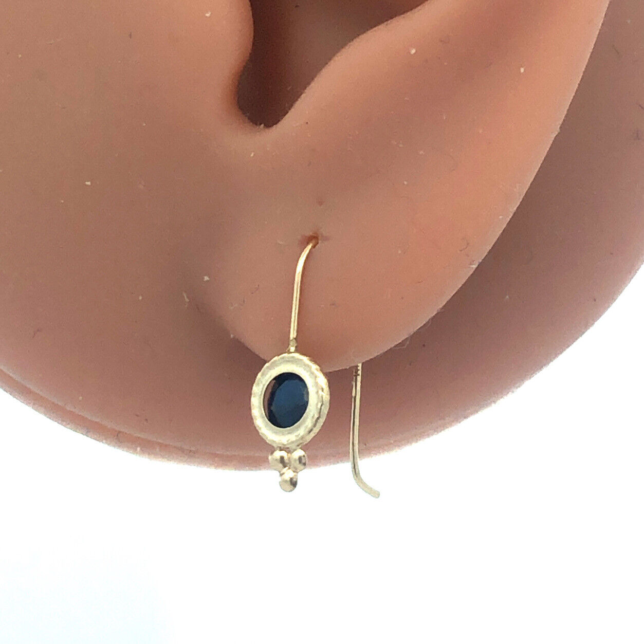 14K Yellow Gold Blue Sapphire Drop Wire Thread Earrings