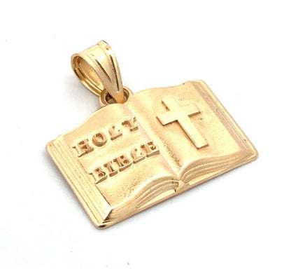 Designer Michael Anthony 14K Yellow Gold Cross Holy Bible Open Book Pendant