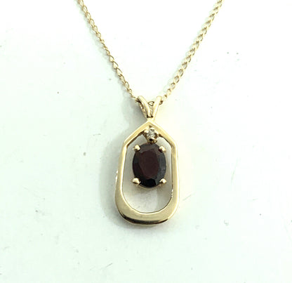 Designer 14K Yellow Gold Oval Garnet Diamond Accented Pendant Necklace