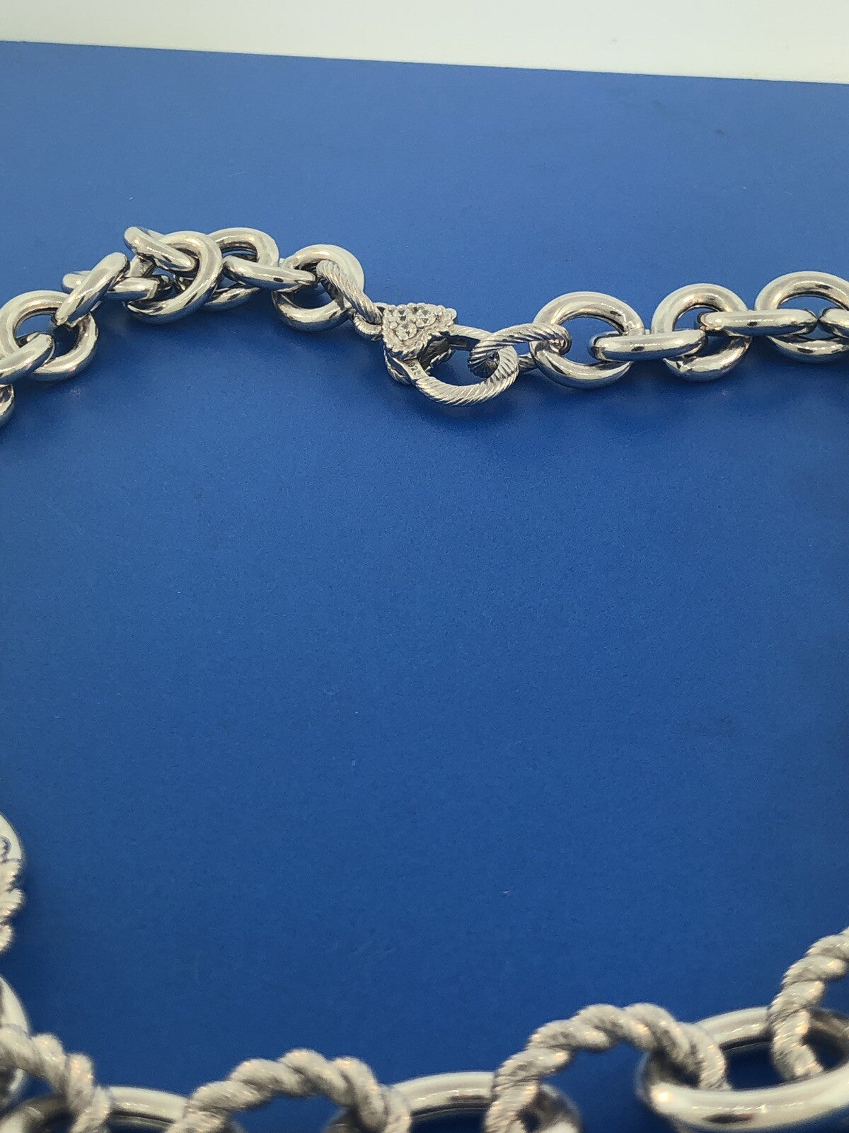 Judith Ripka JR Sterling Silver Textured Polished Rolo Link Diamonique Necklace