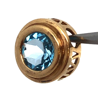 Designer 14K Yellow Gold Blue Topaz Round Drop Pendant