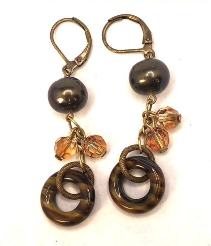 Vintage 1980’s Gold And Copper Tone Faux Pearl Beaded 4 Pair Lot Dangle Earrings