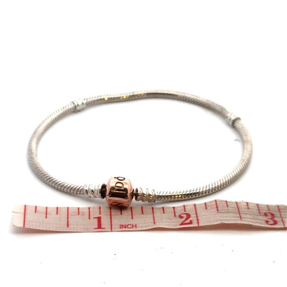 PANDORA 925 Sterling Silver Rose Gold Clasp 580702 Snake Chain Charm Bracelet
