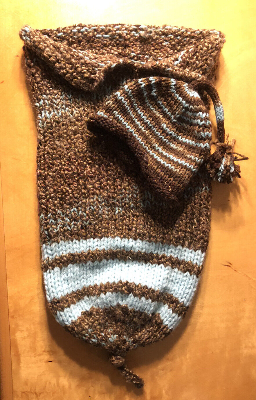 Hand Crocheted Knitted Blue Brown Newborn Baby's Two Piece Pod Hat Photography