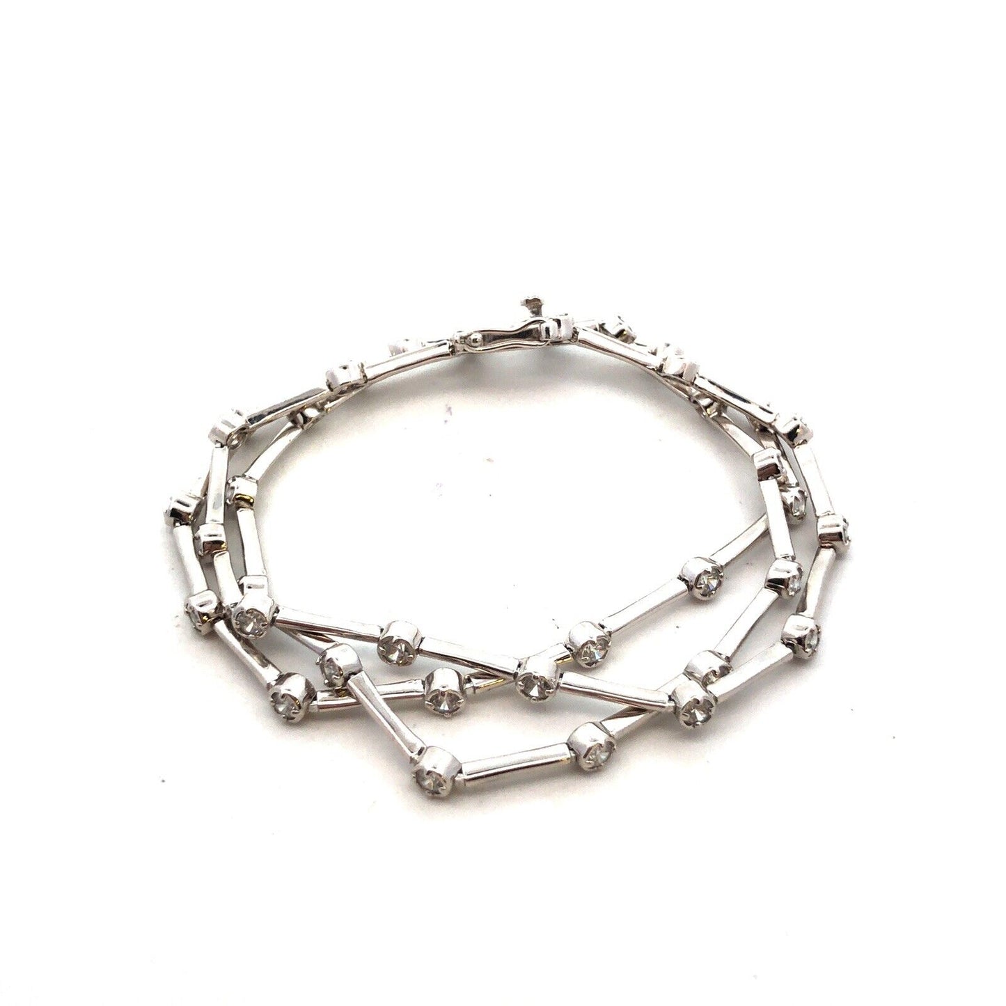 Designer FAS 925 Sterling Silver CZ Station Three Strand Bar Link Bracelet