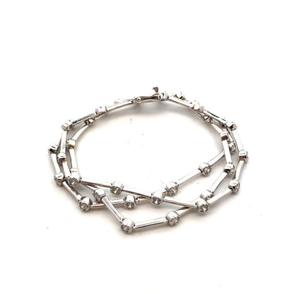 Designer FAS 925 Sterling Silver CZ Station Three Strand Bar Link Bracelet
