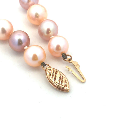 Designer 14K Yellow Gold Pink Round Pearl Beaded Necklace