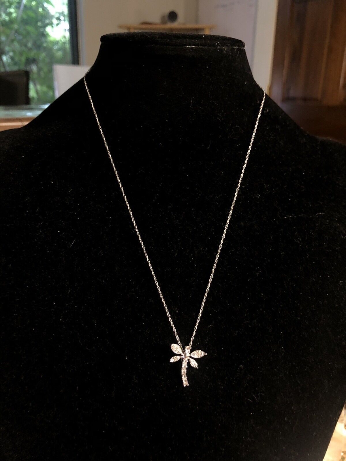 Designer 10K White Gold Diamond Dragonfly Spiritual Pendant Necklace