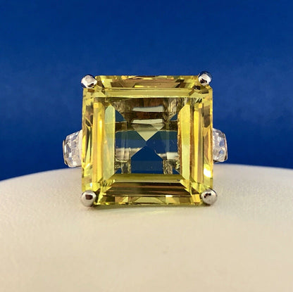 Spectacular Sterling Silver 925 Yellow White CZ Statement Fashion Cocktail Ring