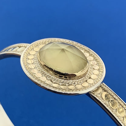 Designer Anna Beck 925 Sterling Silver Lemon Quartz Doublet Open Cuff Bracelet