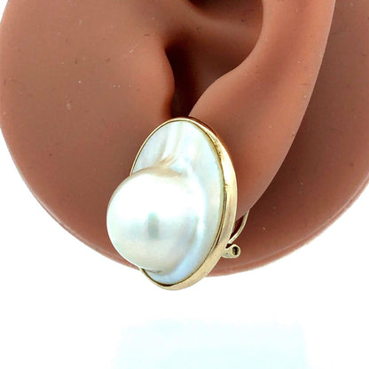 Designer 14K Yellow Gold Mabe Pearl Round Statement Dome Stud Earrings