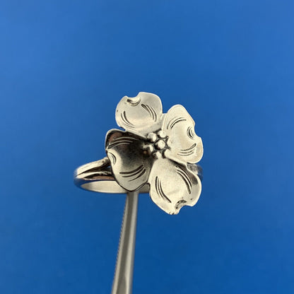 Vintage 925 Sterling Silver Dogwood Blossom Floral Design Adjustable Ring
