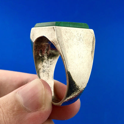 Vintage Taxco Mexico TH-107 Sterling Silver Malachite Men's Statement Dome Ring