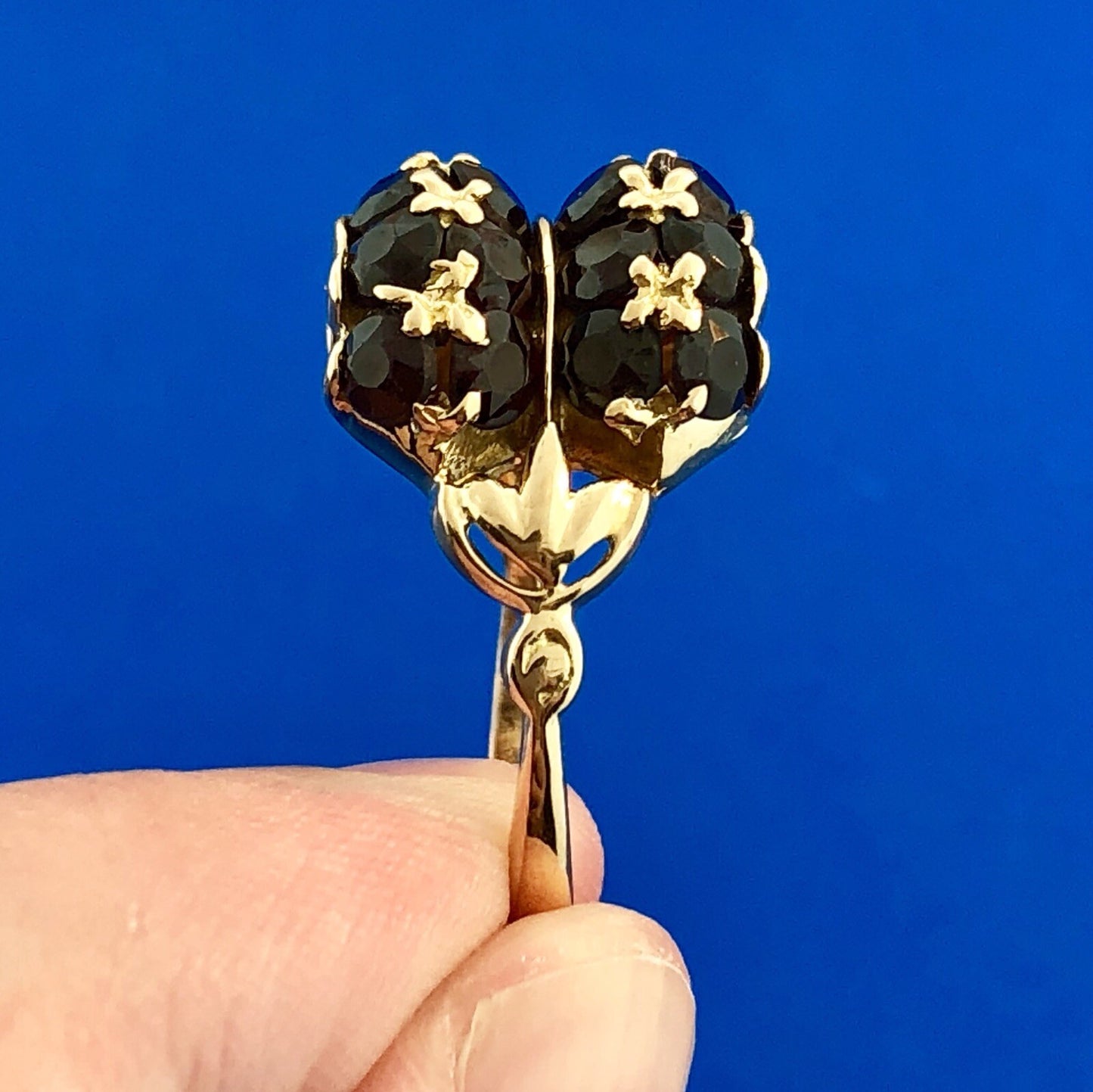 Art Deco 18K Yellow Gold Garnet Dome Statement January Birthstone Cocktail Ring