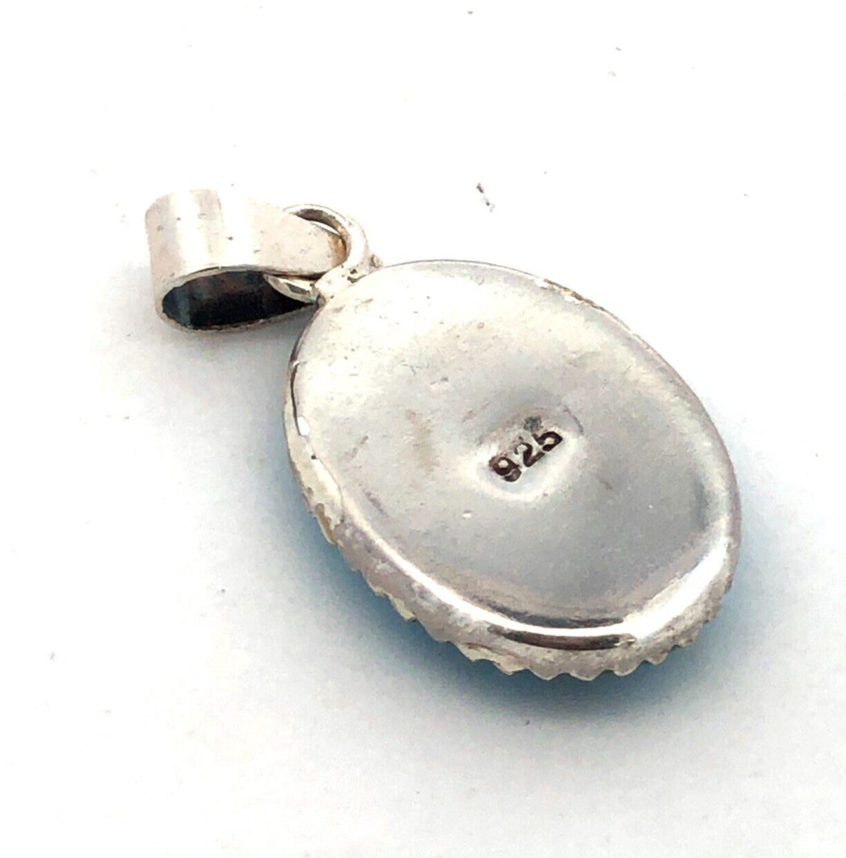 Estate 925 Sterling Silver Oval Turquoise Cabochon Solitaire Pendant