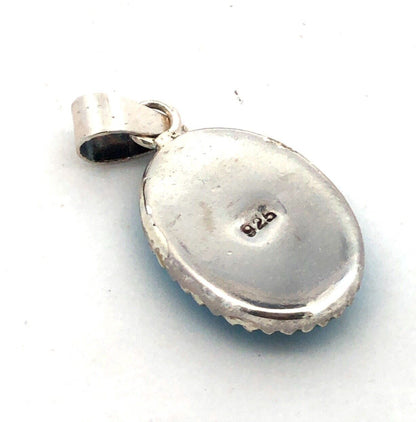 Estate 925 Sterling Silver Oval Turquoise Cabochon Solitaire Pendant