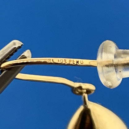 Designer Peru 10K Yellow Gold Pear Teardrop Polished Dangle Drop Hook Earrings