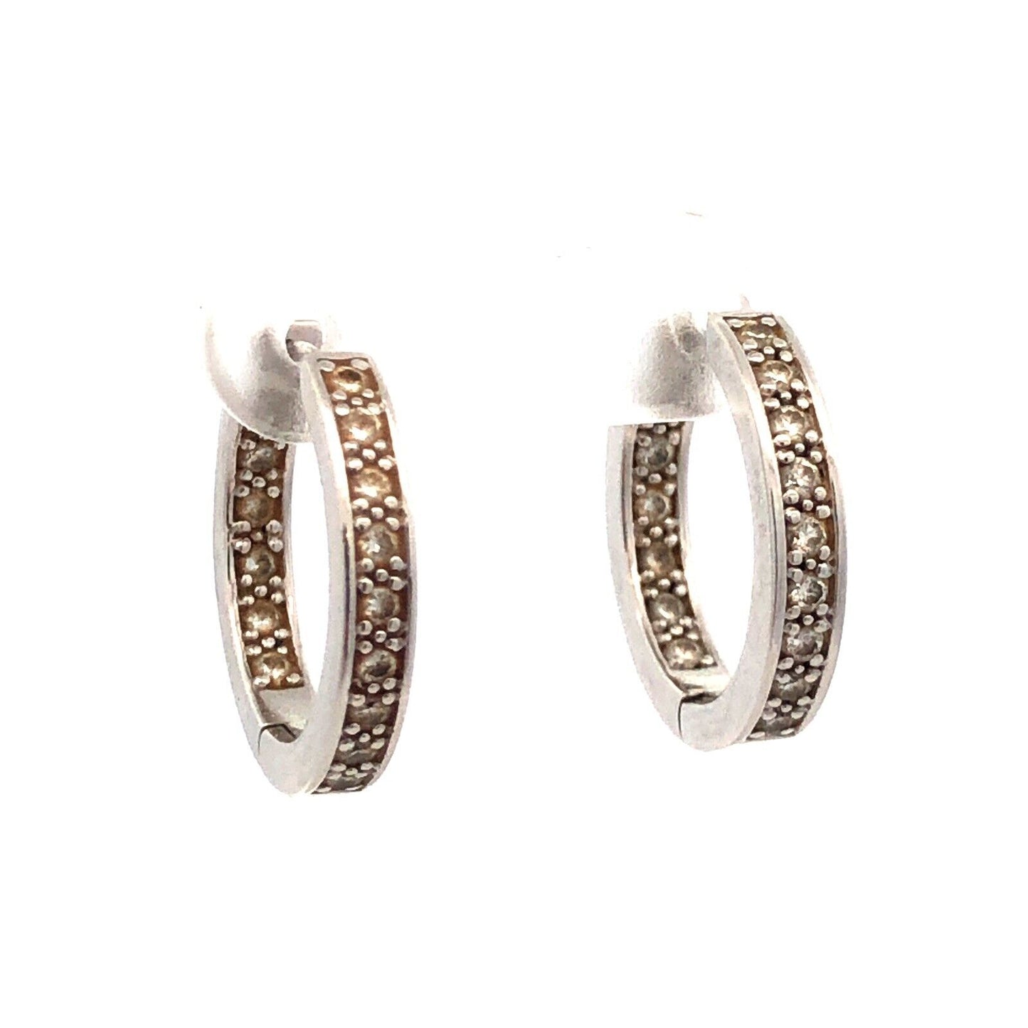 Designer 14K White Gold Round Diamond Hinged Hoop Earrings