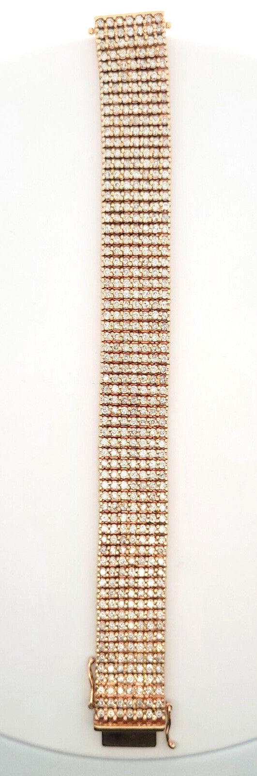 Women's 10K Rose Gold Seven Strand Round Diamond-Studded Wide Tennis Bracelet