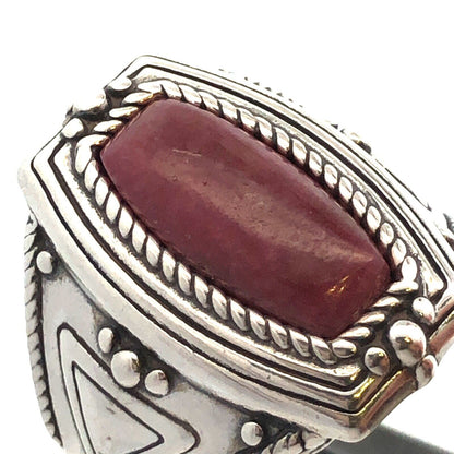 Native American 925 Sterling Silver Pink Jasper Heart Chakra Chunky Ring