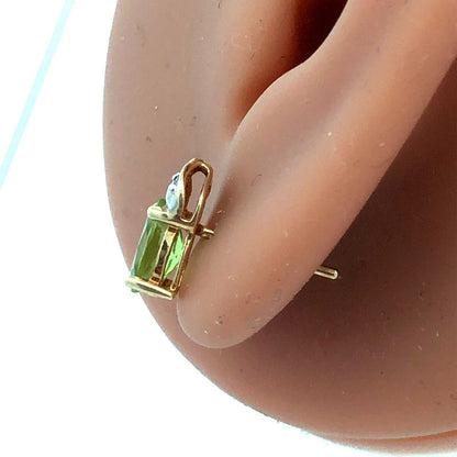 Designer 10K Yellow Gold Green Peridot Diamond August Occasion Stud Earrings