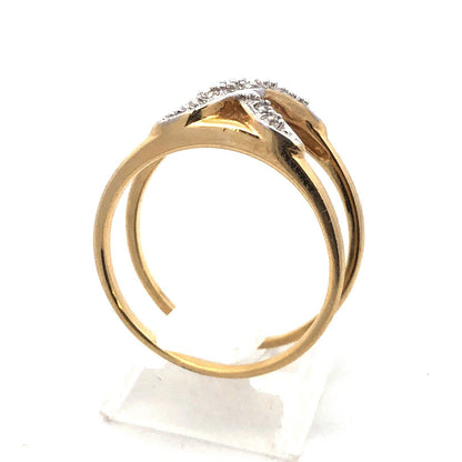 Gorgeous 14k Yellow Gold Round Cut Diamond X Double Band Ring Guard Size 7