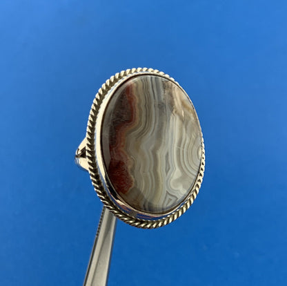 Artisan Sterling Silver 925 Oval Laguna Lace Agate Statement Fashion Ring