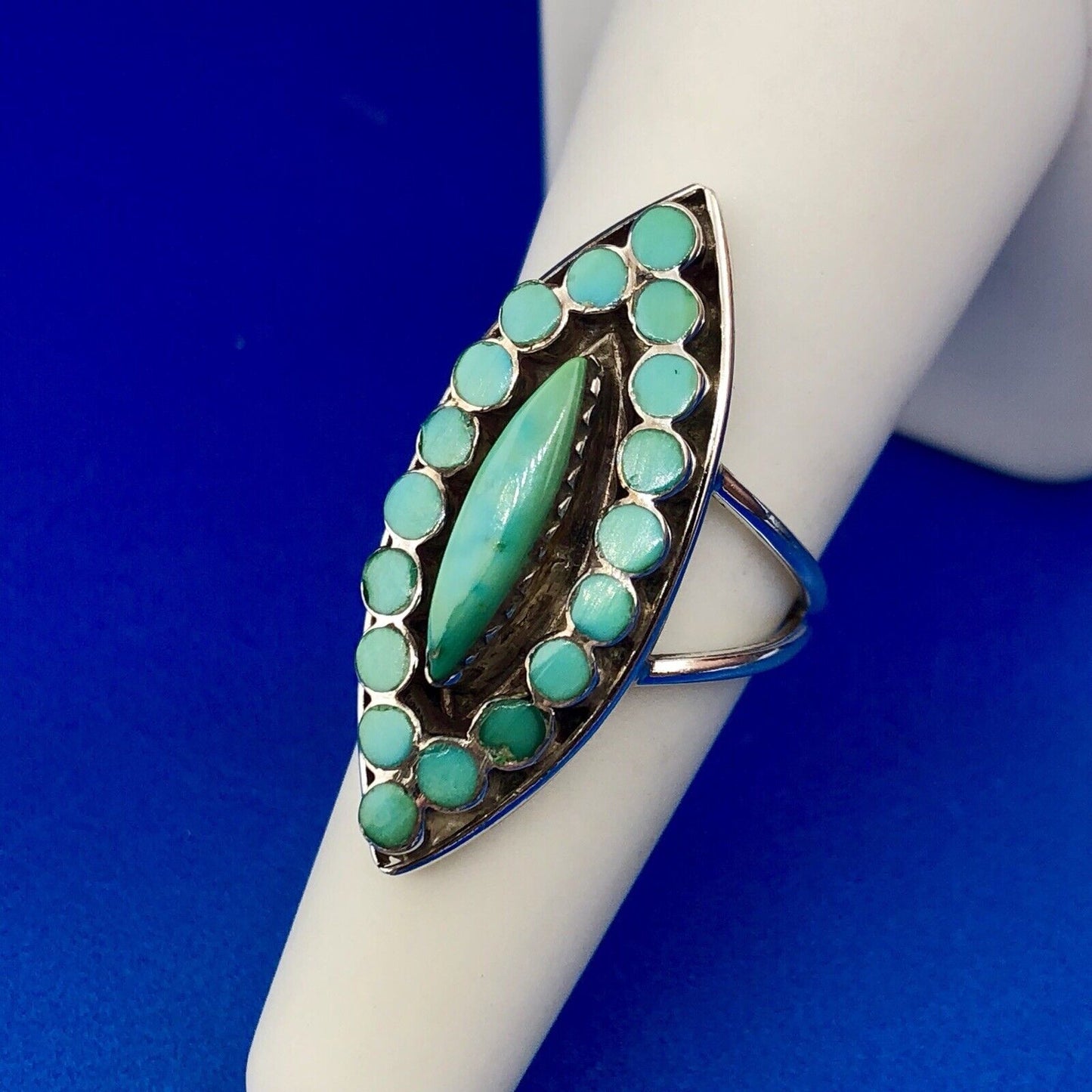 Vintage Native American 925 Sterling Silver Turquoise Statement Finger Ring