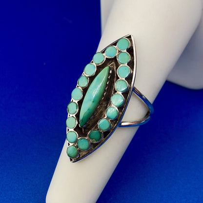 Vintage Native American 925 Sterling Silver Turquoise Statement Finger Ring