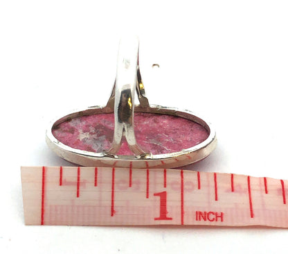 Vintage 925 Sterling Silver Oval Pink Rhodochrosite Statement Ring