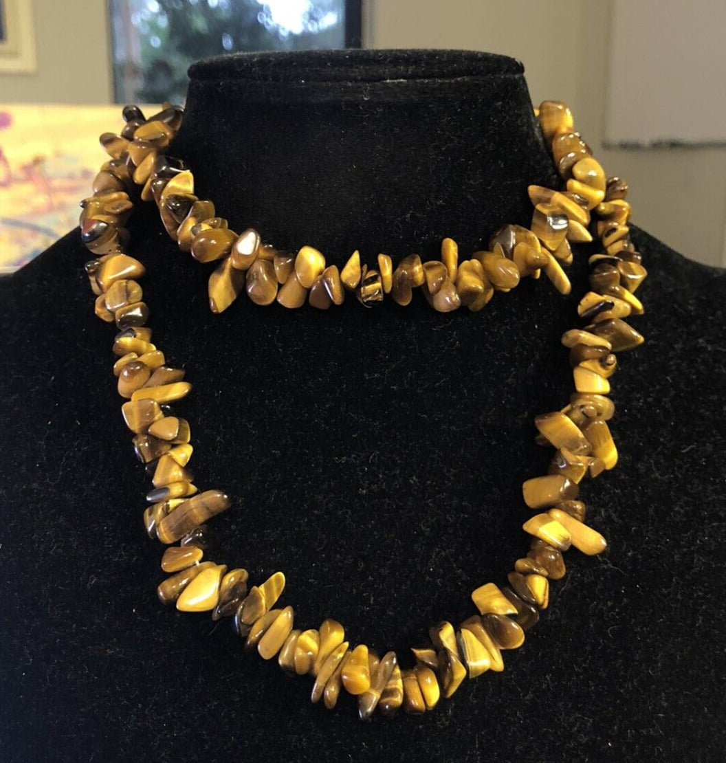 Estate Gold Tone Tiger's Eye Beaded Grounding & Protection Statement Necklace