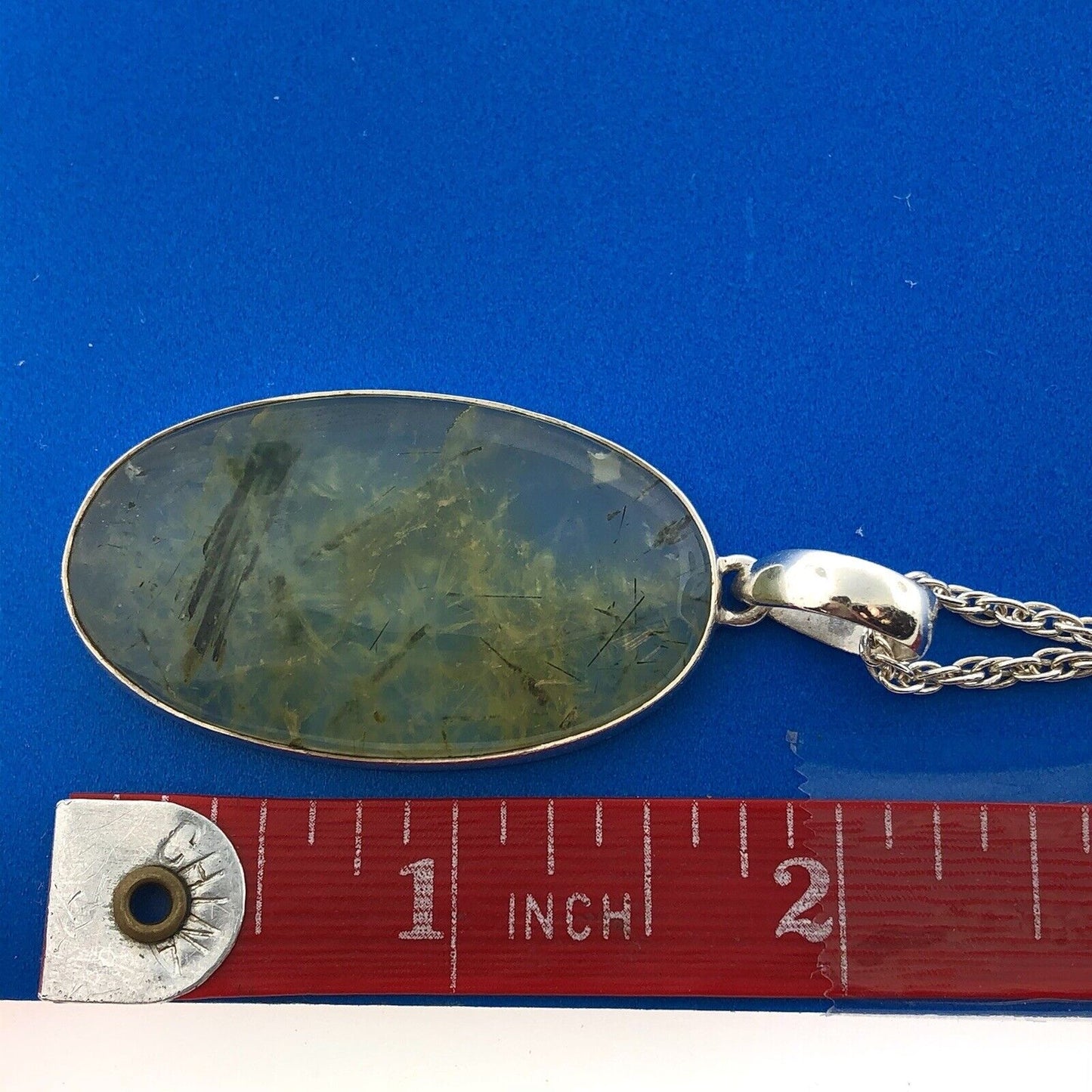 Heart Chakra 925 Sterling Silver Green Reticulated Quartz Oval Statement Pendant