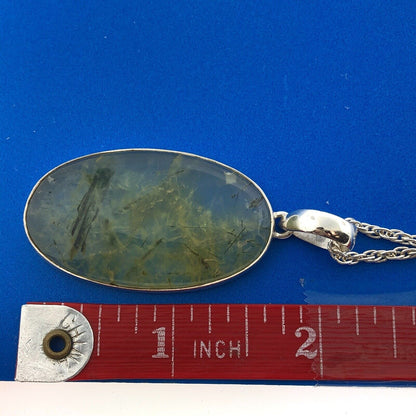 Heart Chakra 925 Sterling Silver Green Reticulated Quartz Oval Statement Pendant