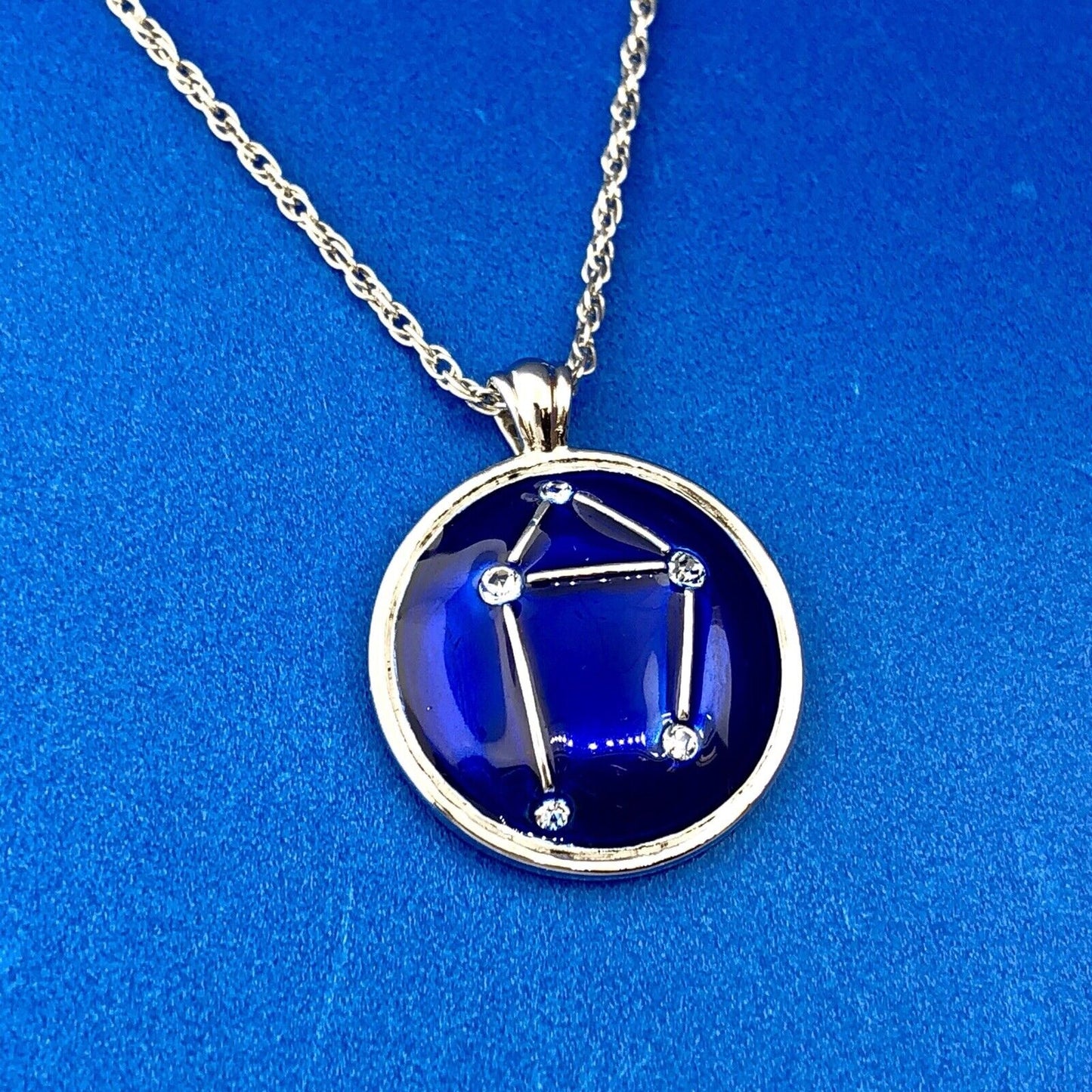 BGE Sterling Silver 925 Blue Enamel Cubic Zirconia LIBRA Constellation Necklace