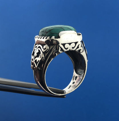 Stunning Sterling Silver 925 Cabochon Green Turquoise Statement Ring Size 7.75