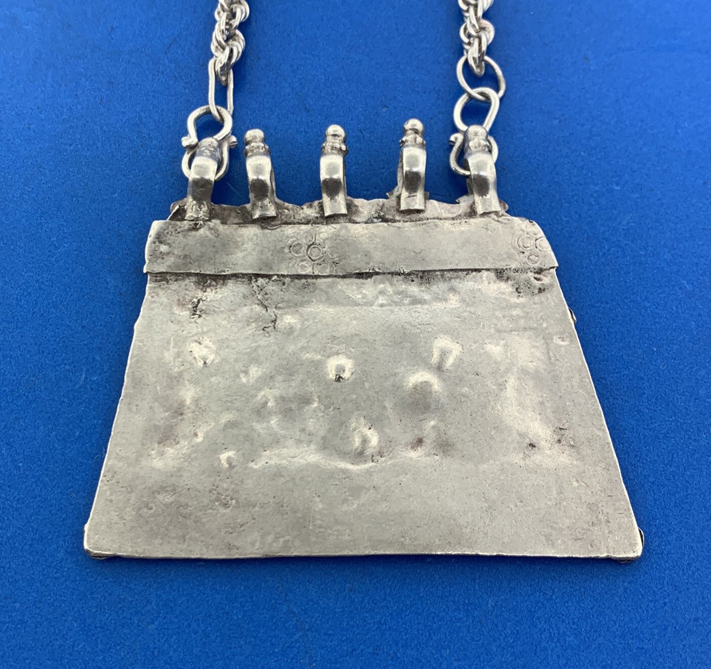 Vintage 925 Sterling Silver Artisan Floral Etched Pendant Statement Necklace