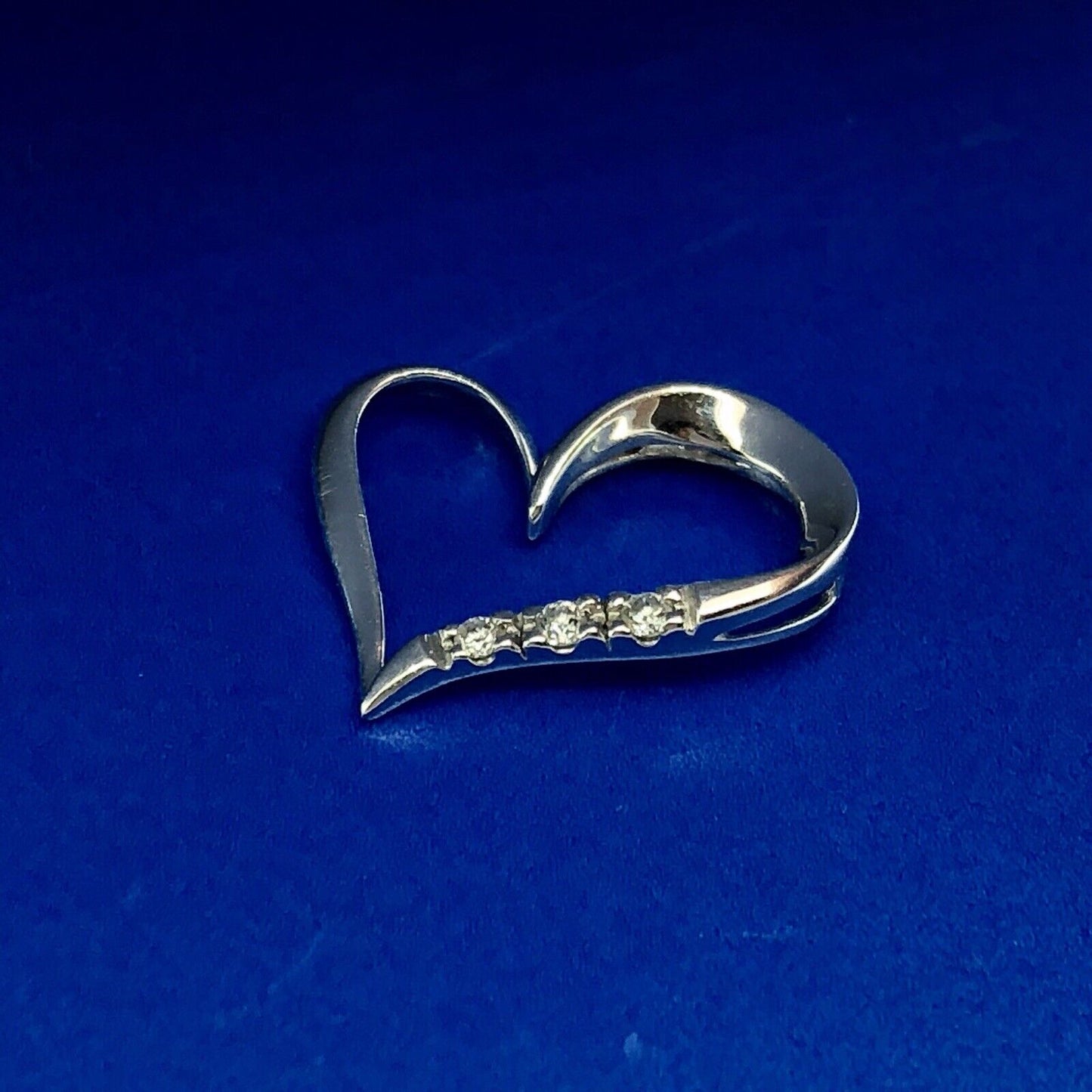 Vintage 10K White Gold Diamond Modernist Abstract Heart Sweetheart Pendant