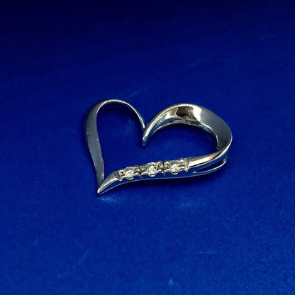 Vintage 10K White Gold Diamond Modernist Abstract Heart Sweetheart Pendant