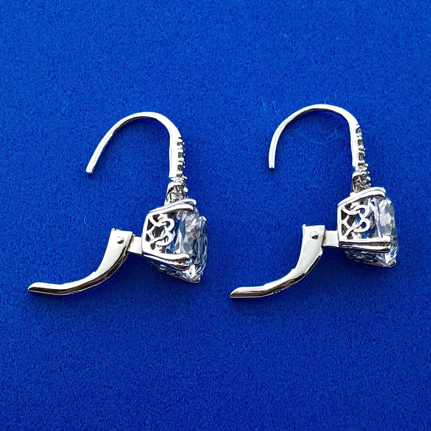 Designer 925 Sterling Silver White Topaz Diamond Accent November Dangle Earrings