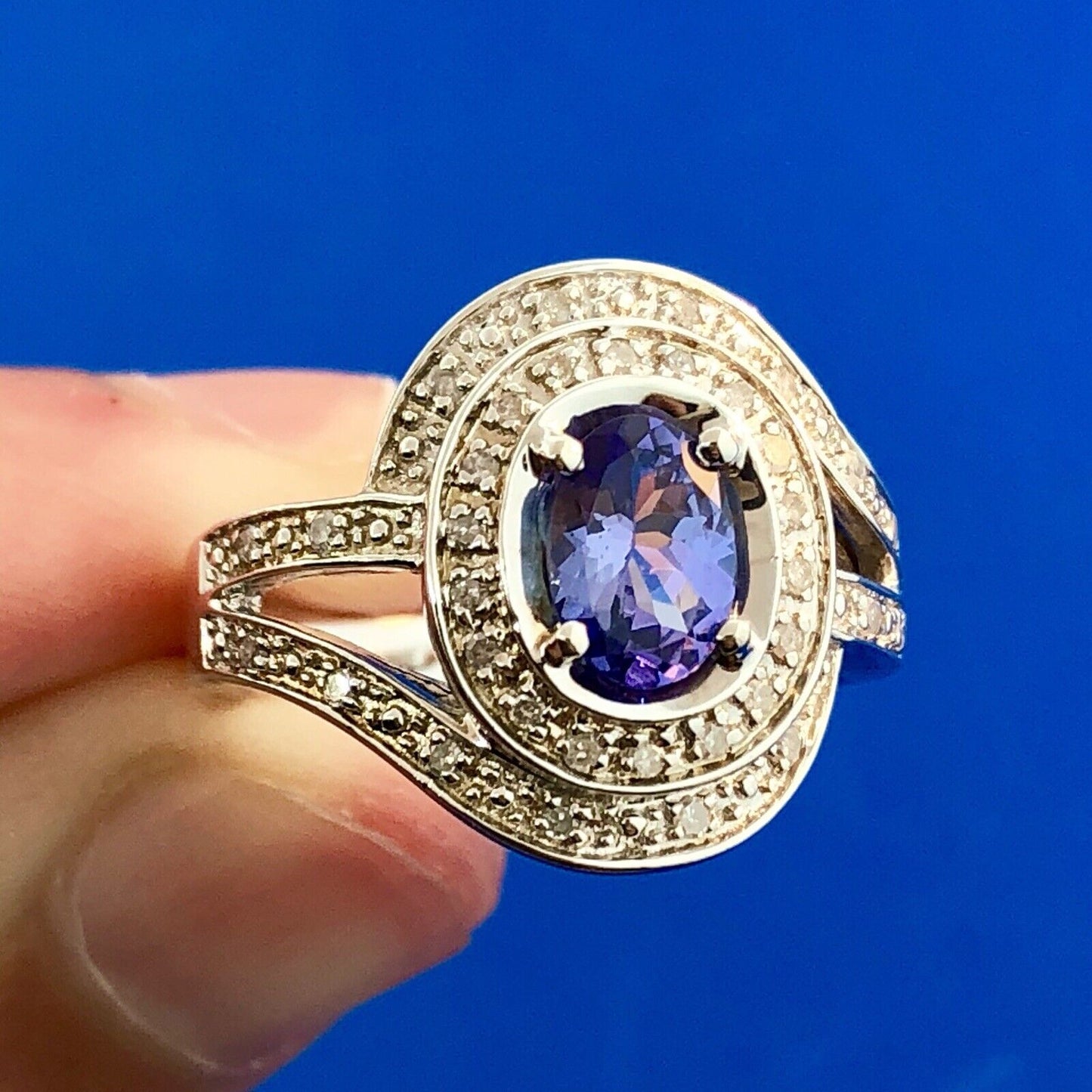 Designer 925 Sterling Silver Tanzanite Diamond Accent December Anniversary Ring